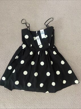 NWT Ciao Lucia Nadine Polka Dot Mini Spaghetti Strap Black & White Dress Size XL